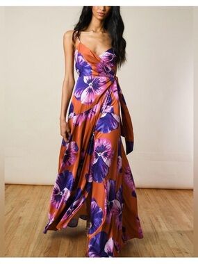 Hutch Rust and Purple Floral Wrap Maxi Dress